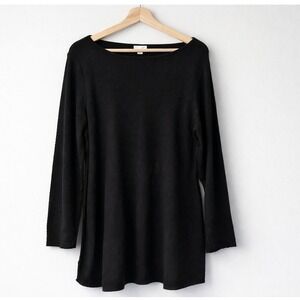 J.Jill Black Waffle Knit Sweater Tunic Women's Size Small Cozy Minimalist